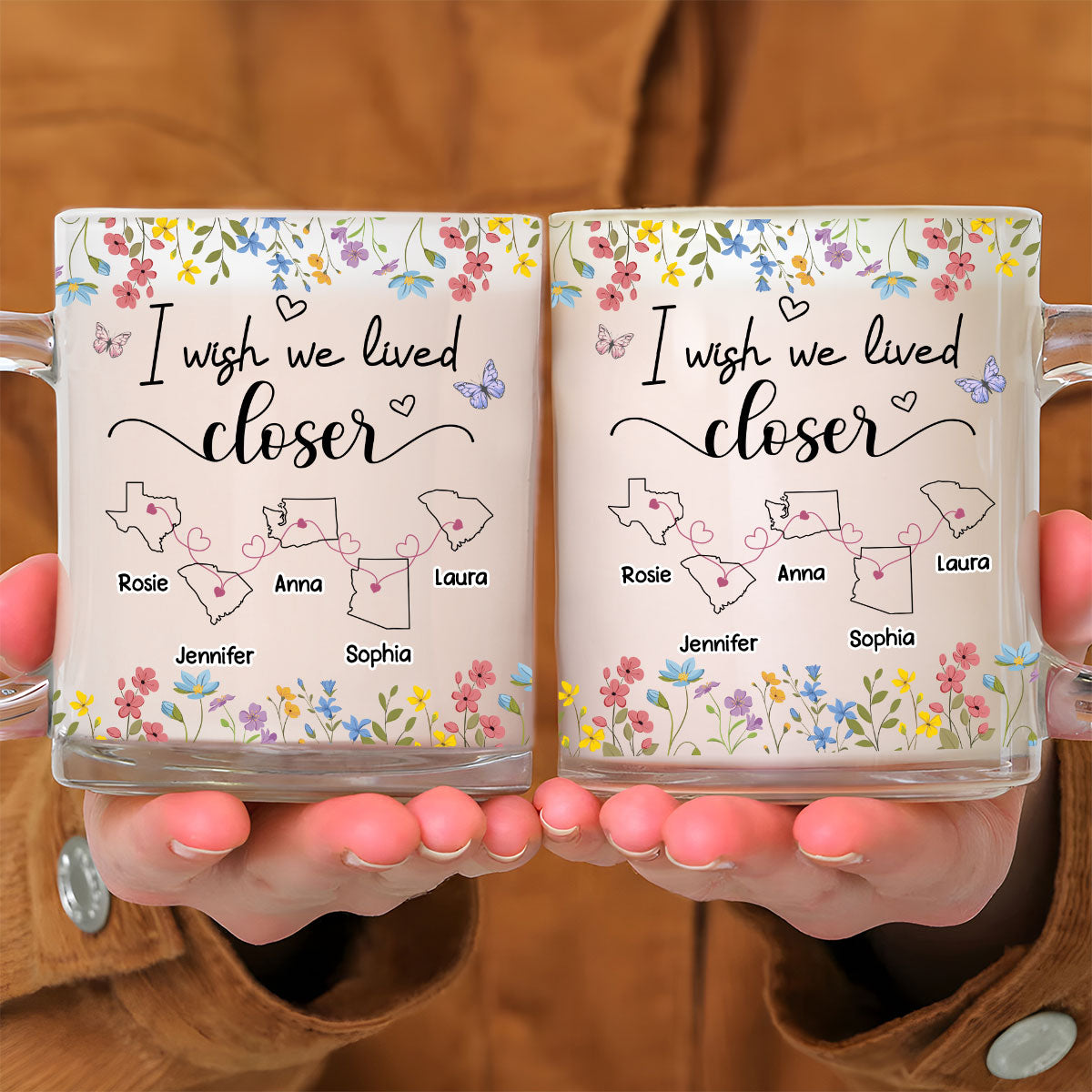 I Wish We Lived Closer Floral Version - Personalized Custom Glass Mug