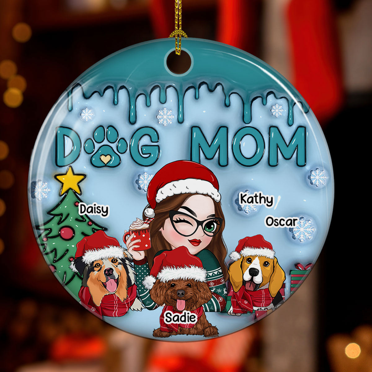 Lovely Dog Mom - Personalized Custom 3D Inflated Effect Ceramic Ornament