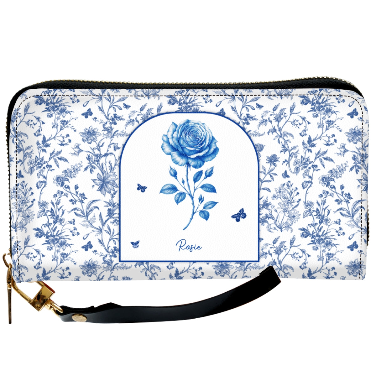 Blooming In Blue - Personalized Custom Leather Wallet