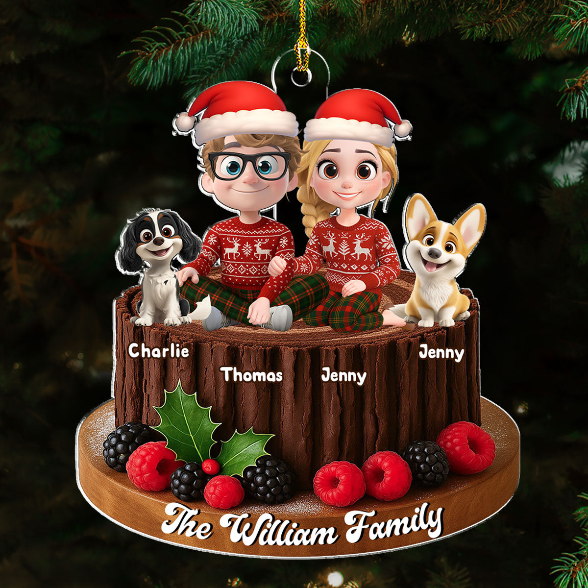 Yule Log Cake Family - Personalized Custom Acrylic Ornament