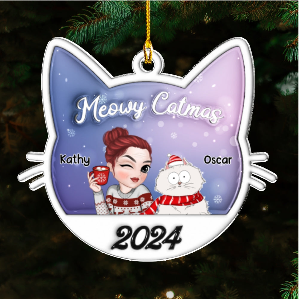 Meowy Catmas Cat Mom - Personalized Custom 3D Inflated Effect Acrylic Ornament