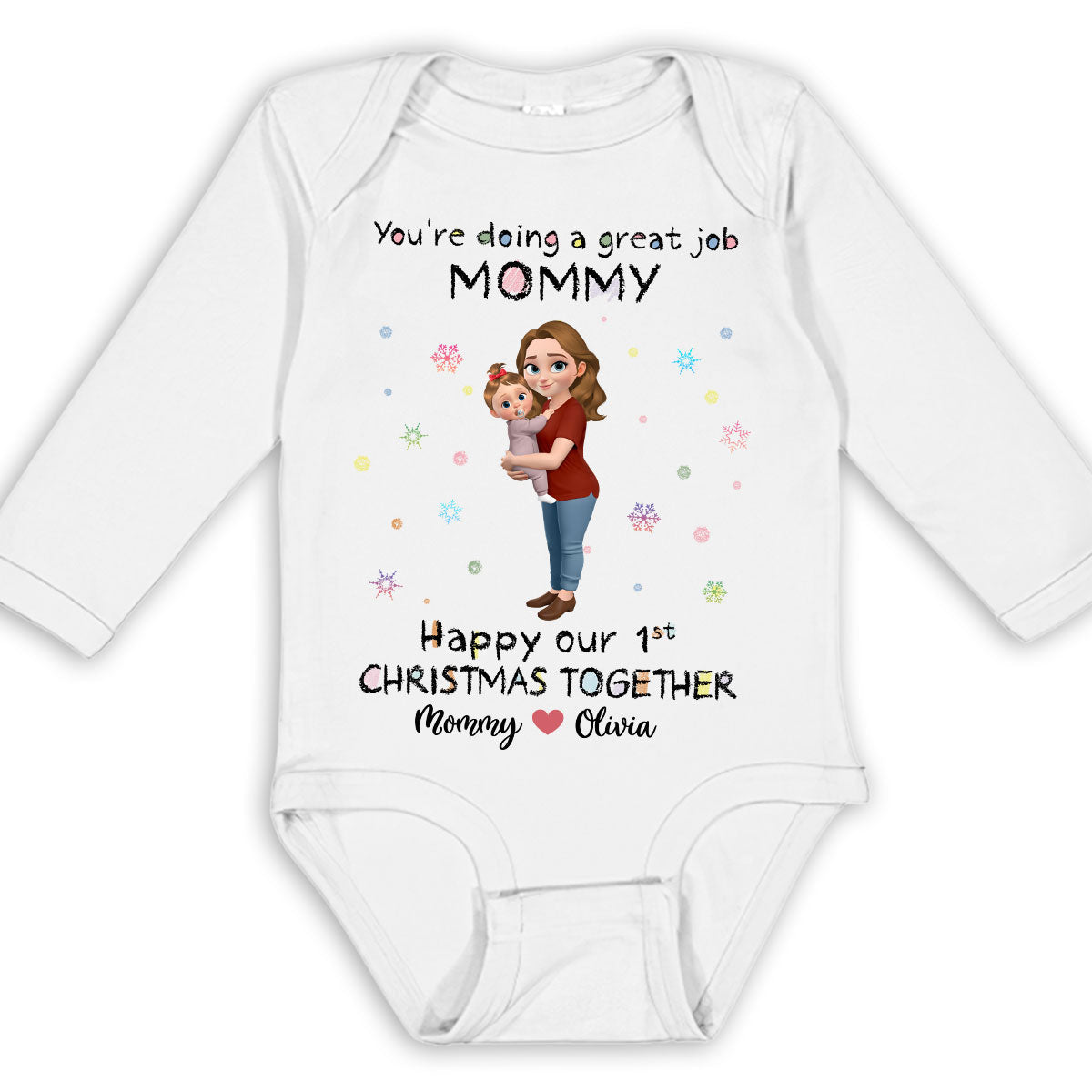 Mommy And Baby 1st Christmas - Personalized Custom Long Sleeve Baby Onesie