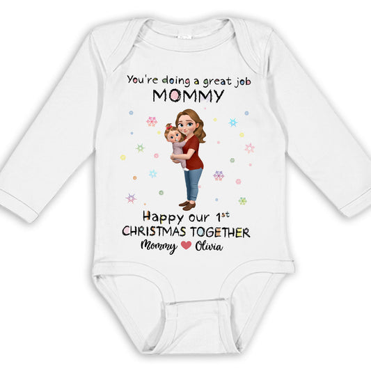 Mommy And Baby 1st Christmas - Personalized Custom Long Sleeve Baby Onesie