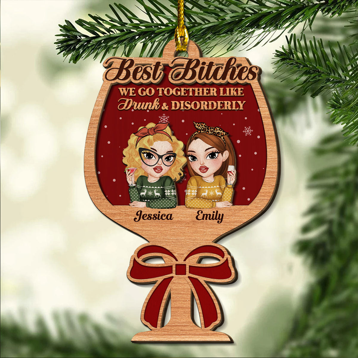 Partners In Wine - Personalized Custom 2-Layered Wood Ornament