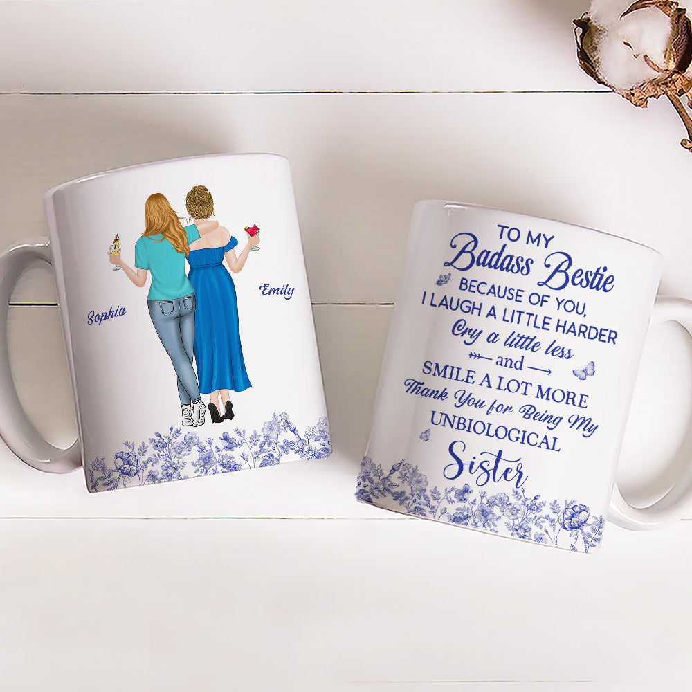Thank You for Being My Sister Flower Toile - Personalized Custom Coffee Mug