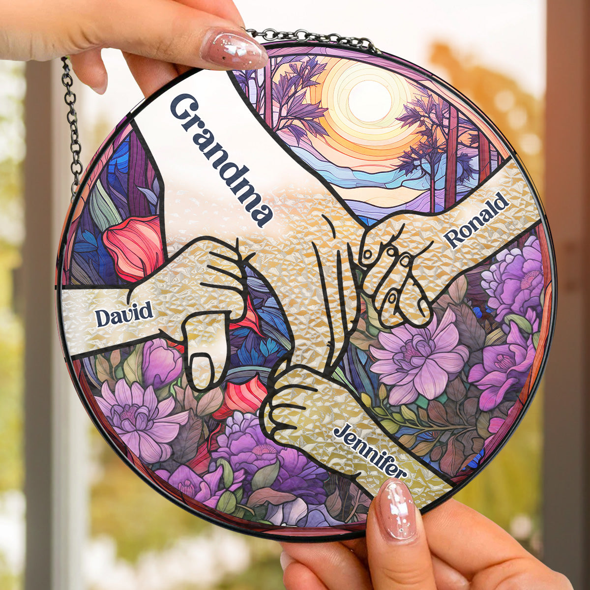 Hold Our Hands And Our Hearts - Personalized Custom Window Hanging Suncatcher