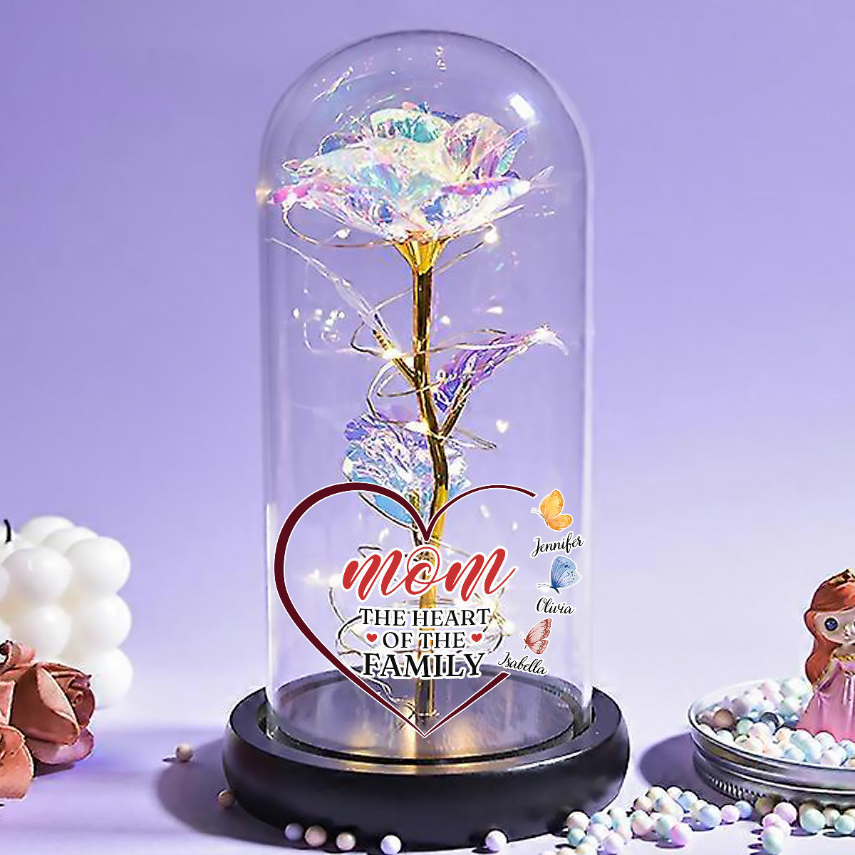 The Heart Of The Family - Personalized Custom Sparkly Rose