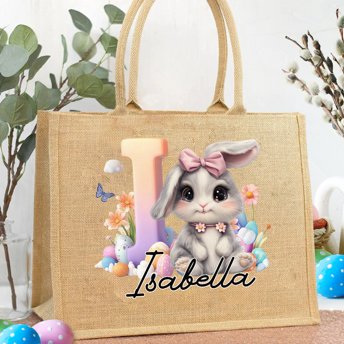 Lovely Bunnies - Personalized Custom Jute Tote Bag