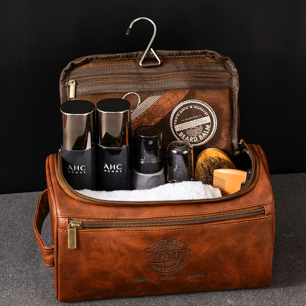 The Man The Myth The Legend - Personalized Custom Engraved Leather Toiletry Bag