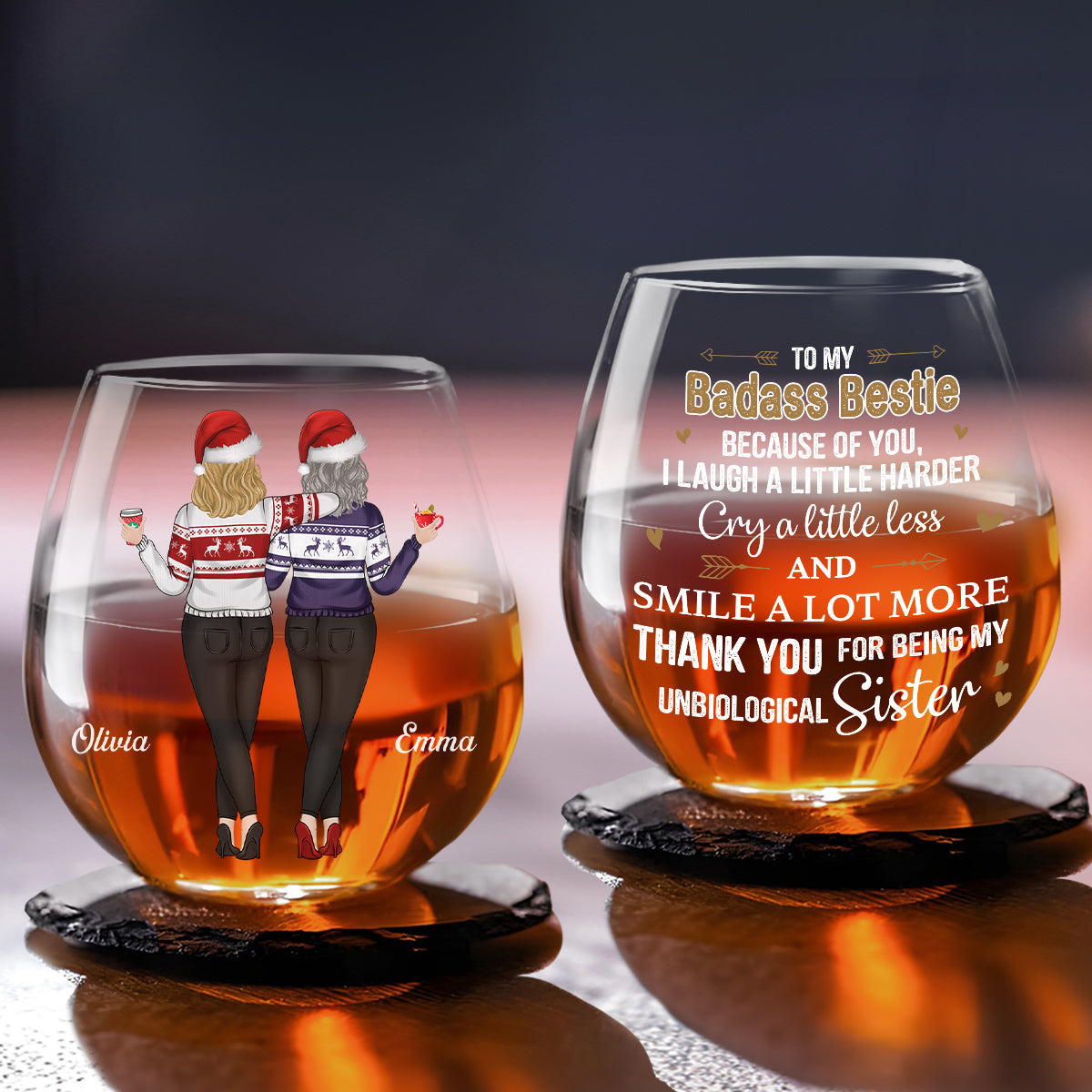 Because Of You I Laugh A Little Harder - Personalized Custom Wine Glass
