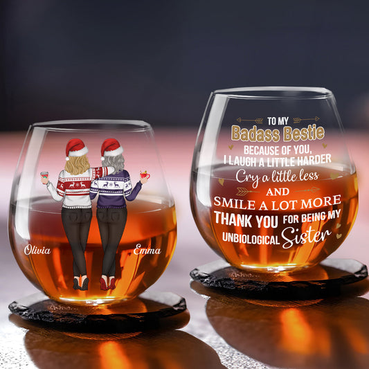 Because Of You I Laugh A Little Harder - Personalized Custom Wine Glass