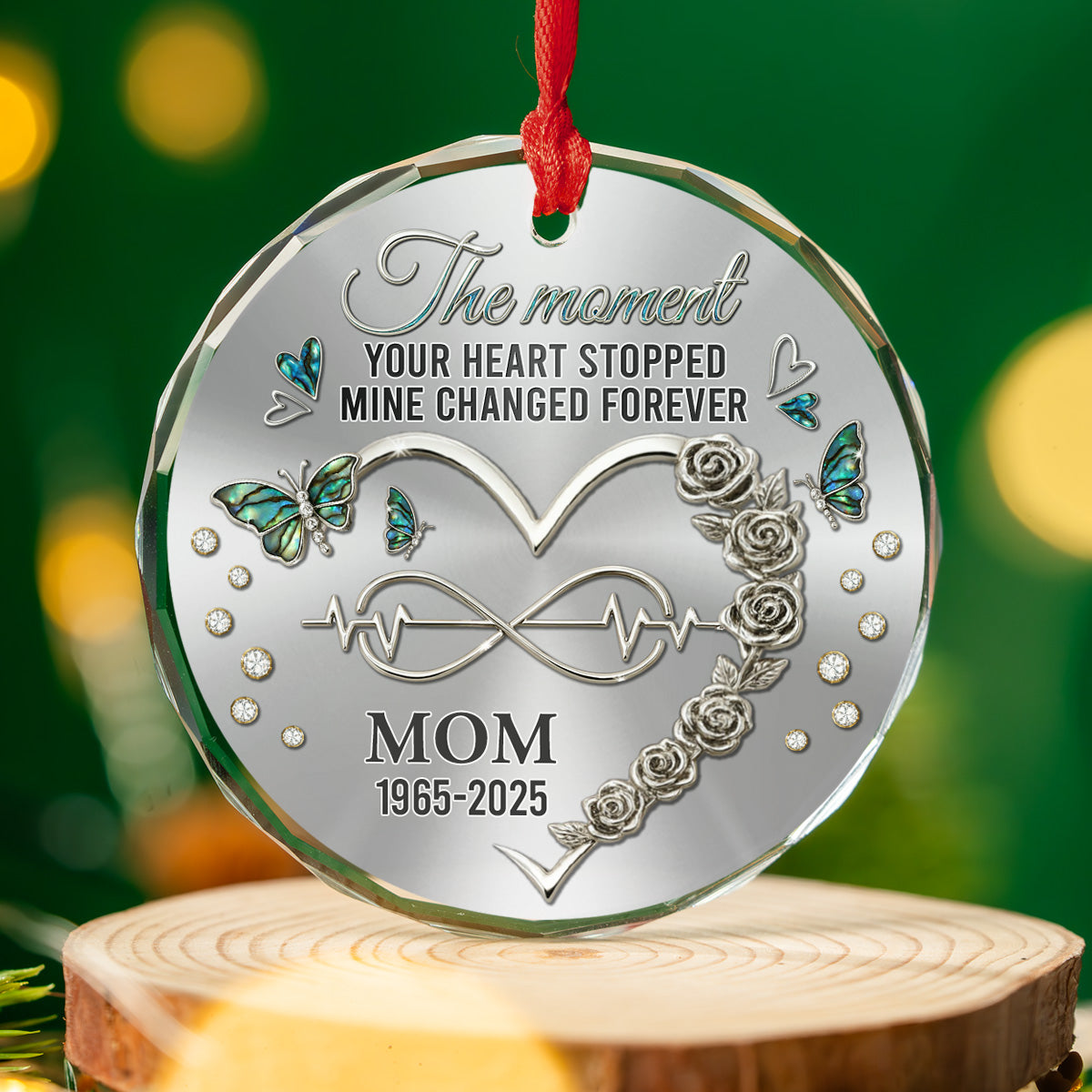 Your Heart Stopped Mine Changed Forever - Personalized Custom Glass Ornament