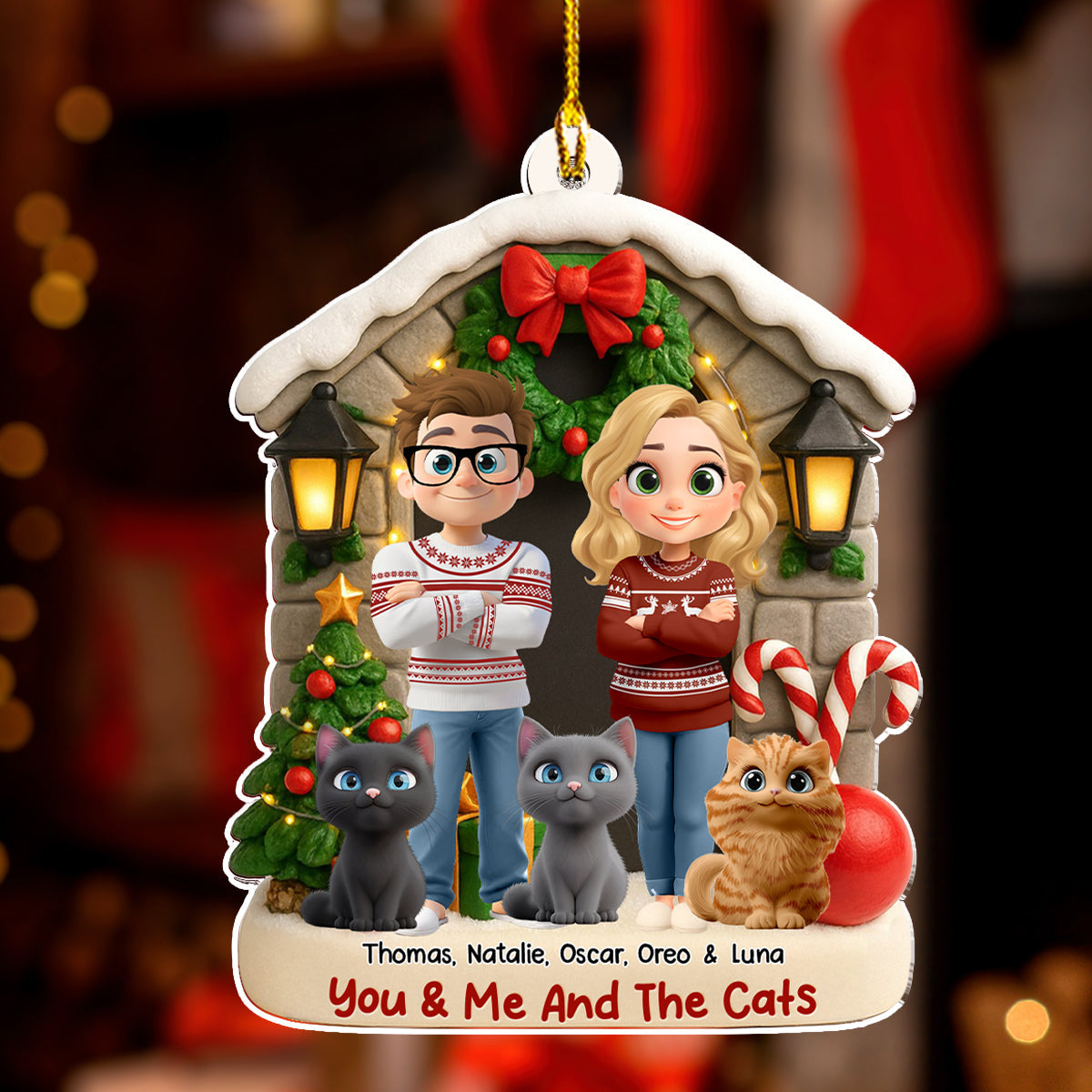 Bond Of Cat Love - Personalized Custom 3D Effect Acrylic Ornament