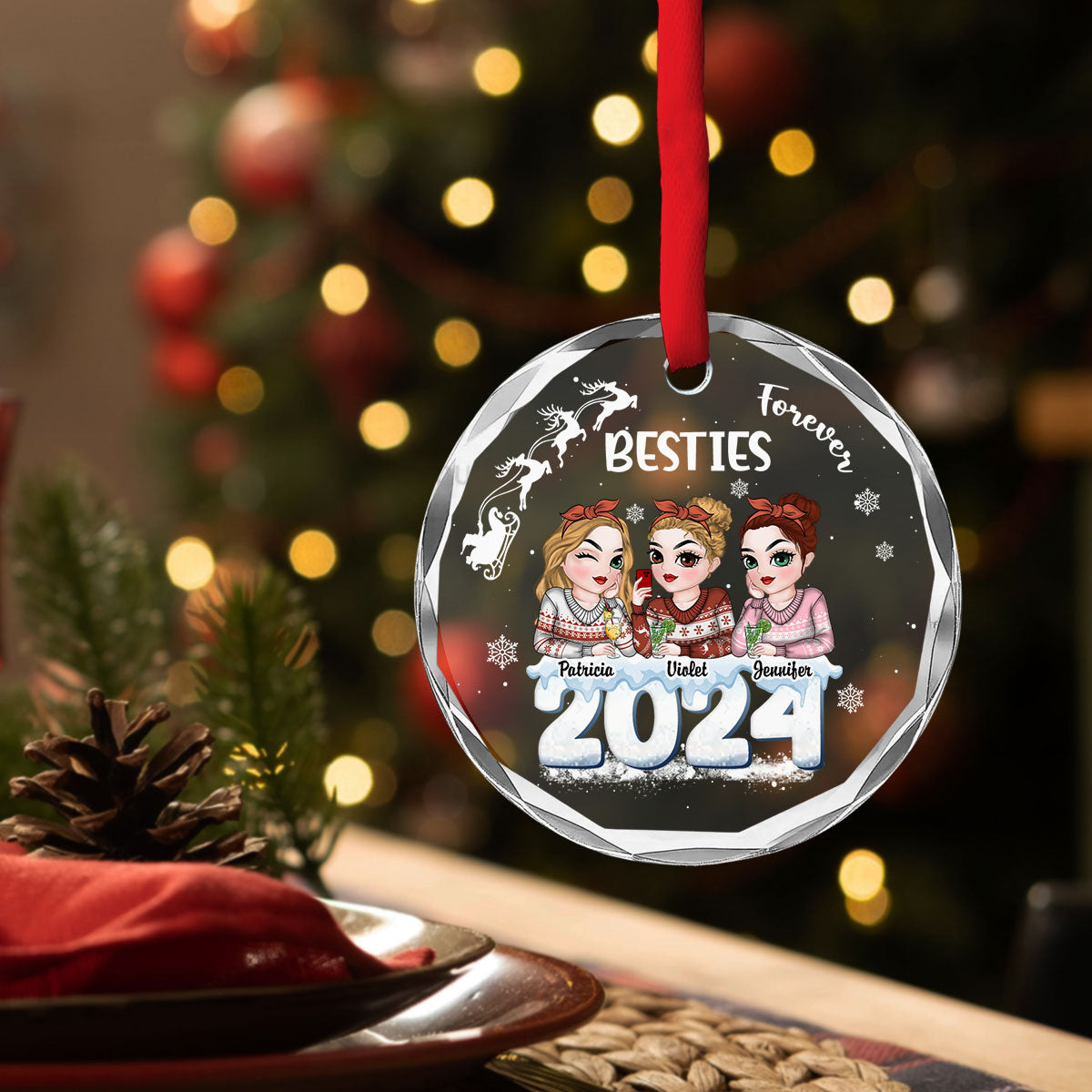 Besties Together 2024 - Personalized Custom Glass Ornament