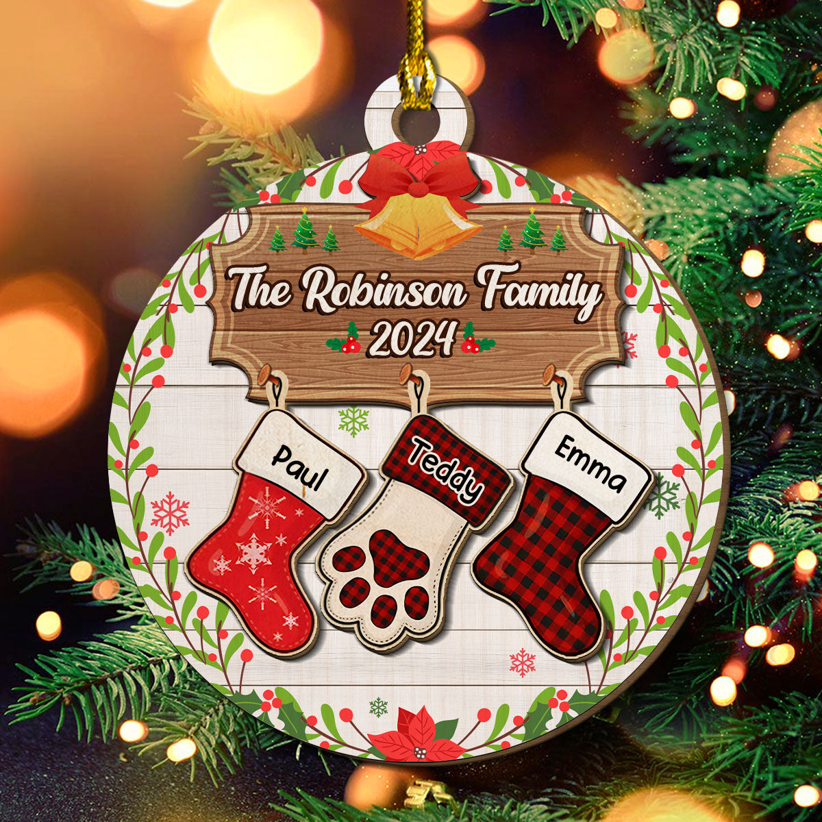 Lovely Family With Pet - Personalized Custom Freeshape 2-Layered Wood Ornament