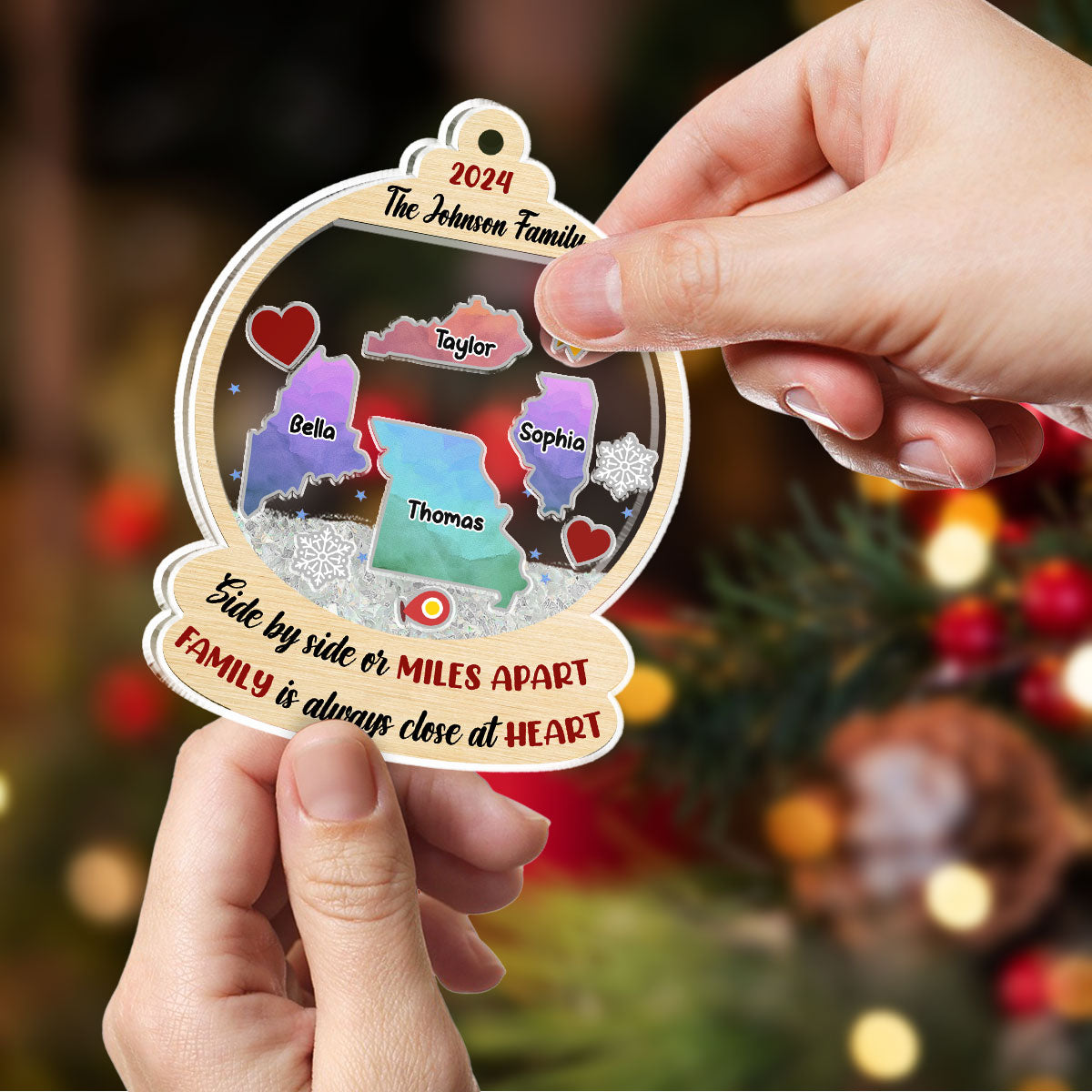 Family Is Always Close At Heart - Personalized Custom Acrylic Shaker Ornament