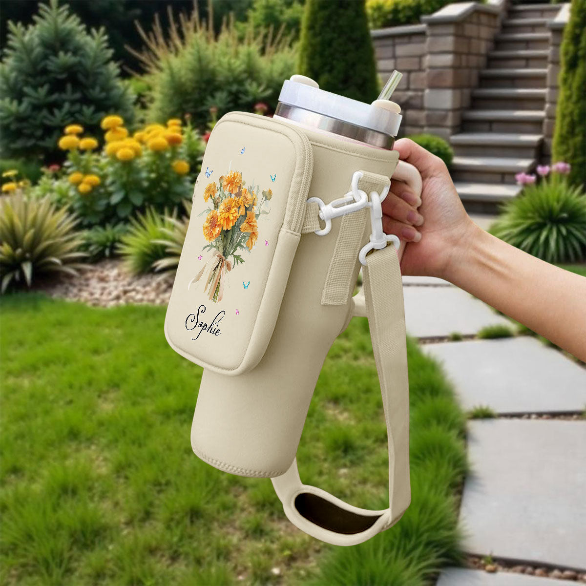 Birthmonth Flower - Personalized Custom Water Bottle Carrier Bag