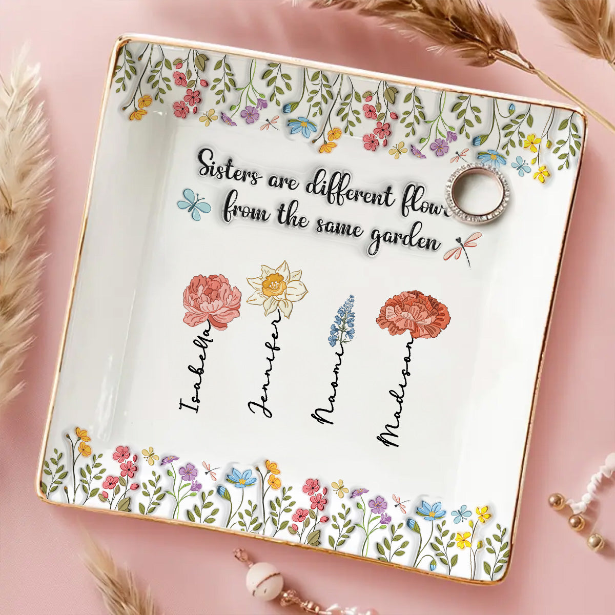 Our Sister Bond Grows Strong - Personalized Custom 3D Inflated Effect Jewelry Dish