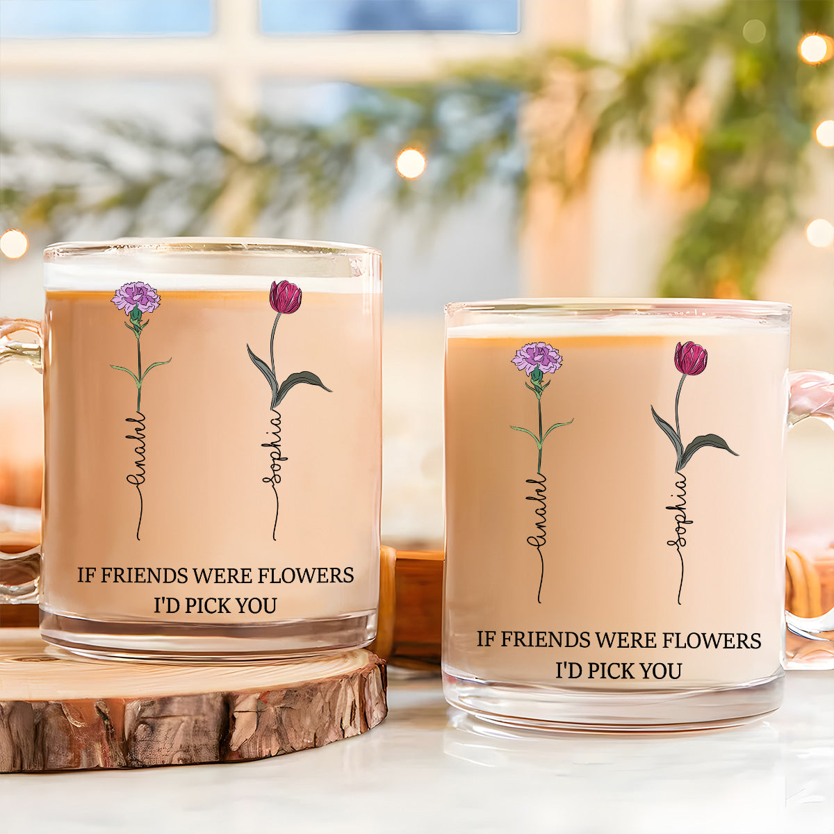 Best Friends Bloom Together - Personalized Custom Glass Mug