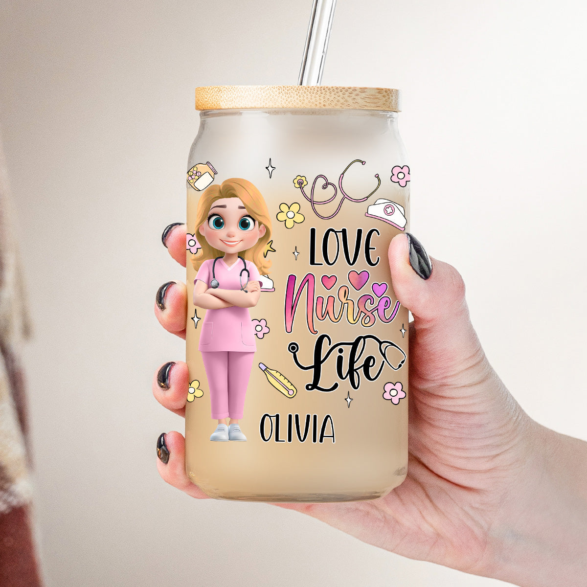 Love Nurse Life - Personalized Custom Glass Can
