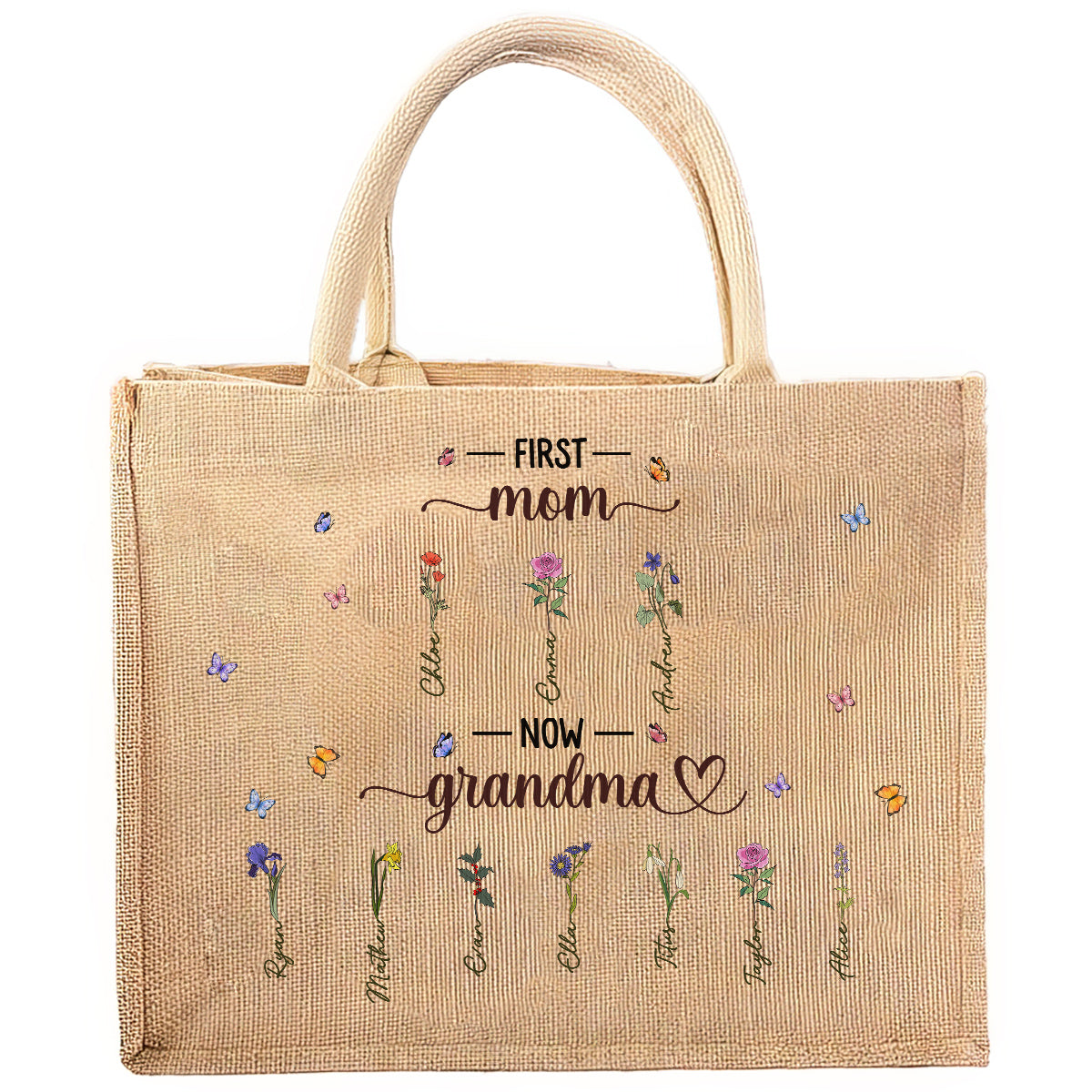 Charming Flowers Of Grandma - Personalized Custom Jute Tote Bag