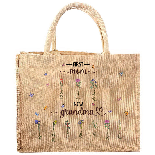 Charming Flowers Of Grandma - Personalized Custom Jute Tote Bag