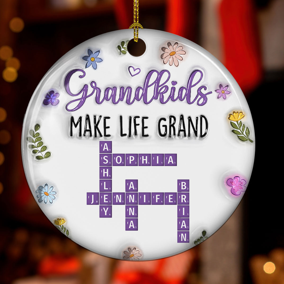 Grandkids Make Life Grand Crossword Puzzle - Personalized Custom 3D Inflated Effect Ceramic Ornament