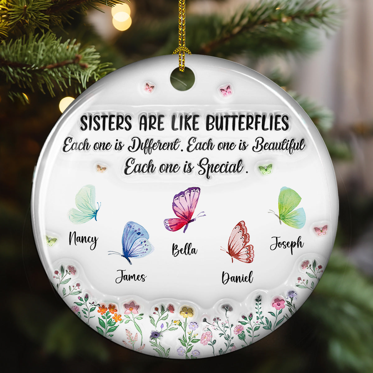 Sisters Are Like Gentle Butterflies - Personalized Custom 3D Inflated Effect Ceramic Ornament