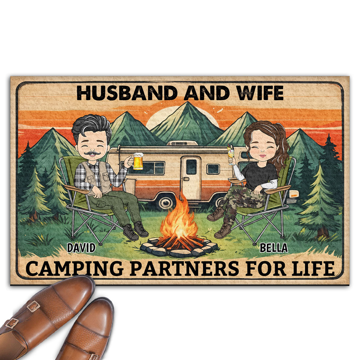 Husband And Wife Camping Partners For Life - Personalized Custom Doormat
