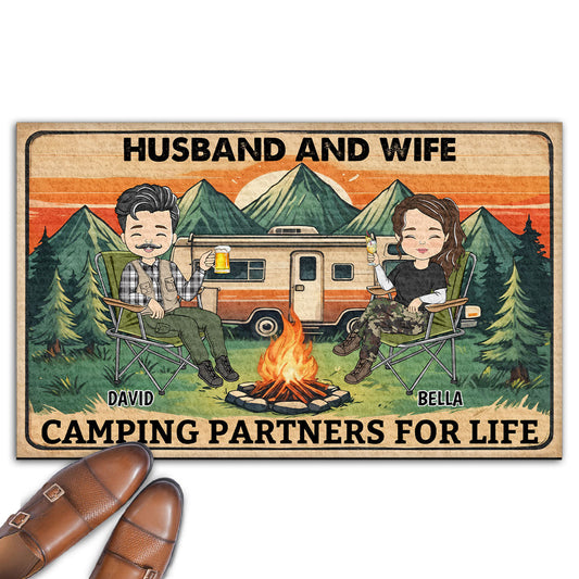Husband And Wife Camping Partners For Life - Personalized Custom Doormat