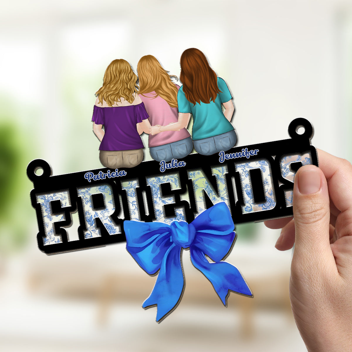 Bestie Blue Toile - Personalized Custom Suncatcher