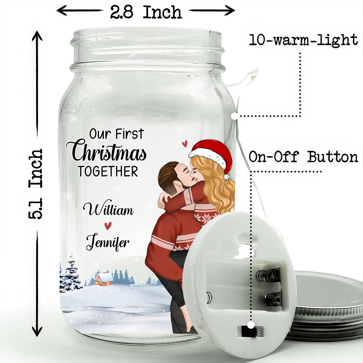 Happy First Christmas - Personalized Custom Mason Jar Light