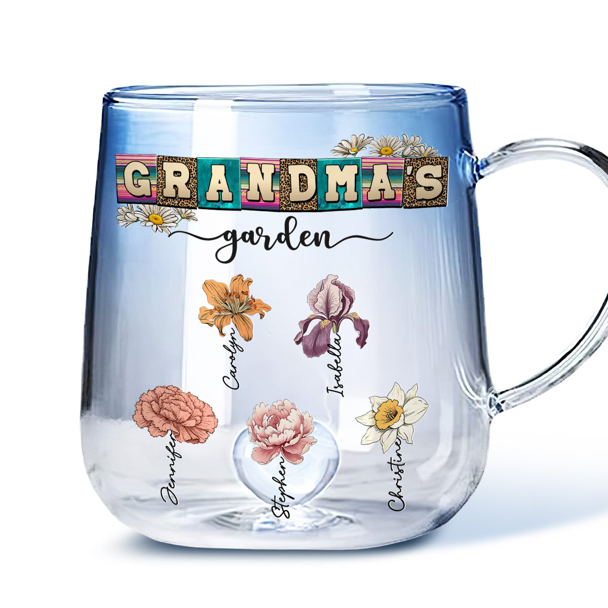 Lovely Grandma - Personalized Custom Blue Gradient Glass Mug
