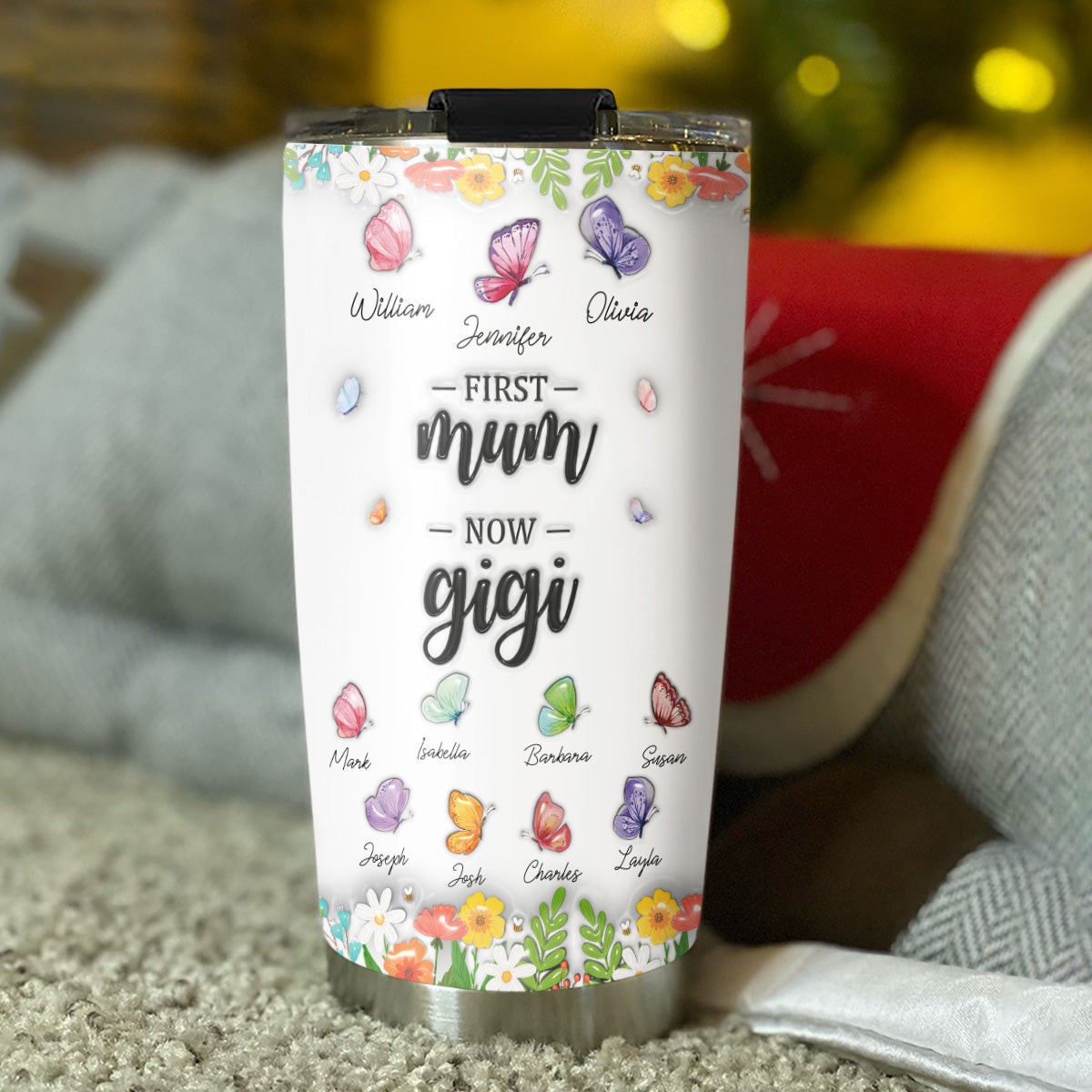 First Mom Now Grandma Butterfly Version - Personalized Custom 3D Inflated Effect Tumbler