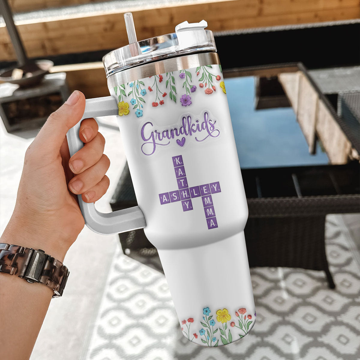 Love My Grandkids Crossword - Personalized Custom 3D Inflated Effect Printed 40 Oz Tumbler