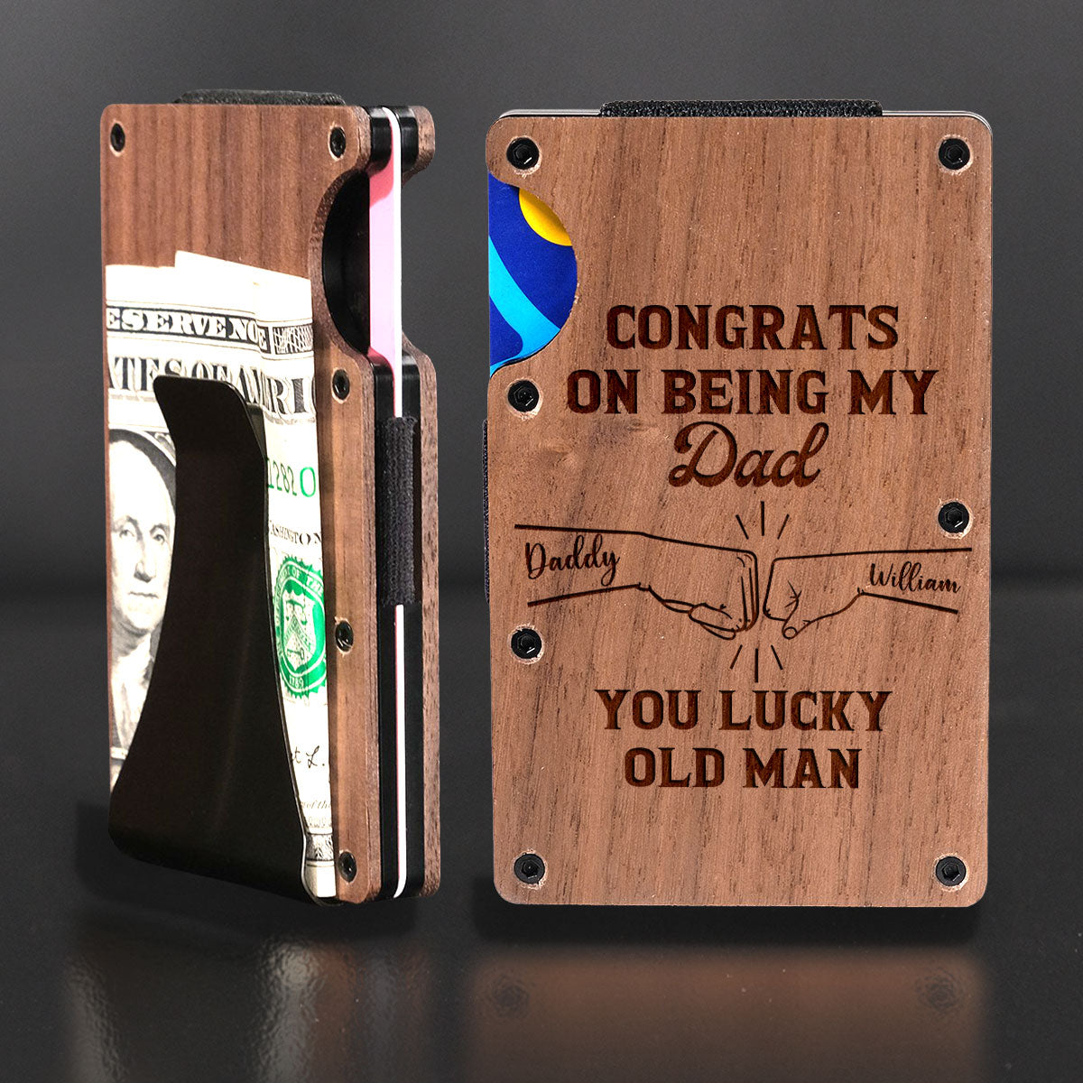 Congrats On Being My Dad - Personalized Custom Engraved Wooden Card Holder