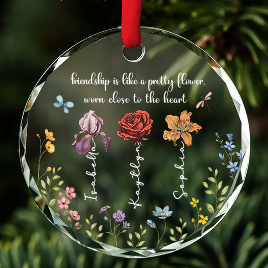 Friendship Blooms Where Hearts Connect - Personalized Custom Glass Ornament