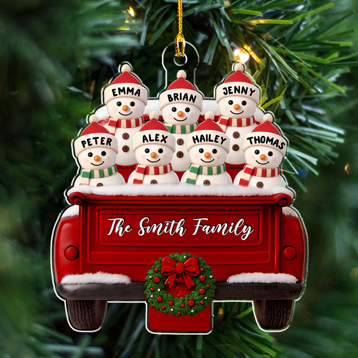 Red Truck Snowman Family - Personalized Custom Acrylic Ornament