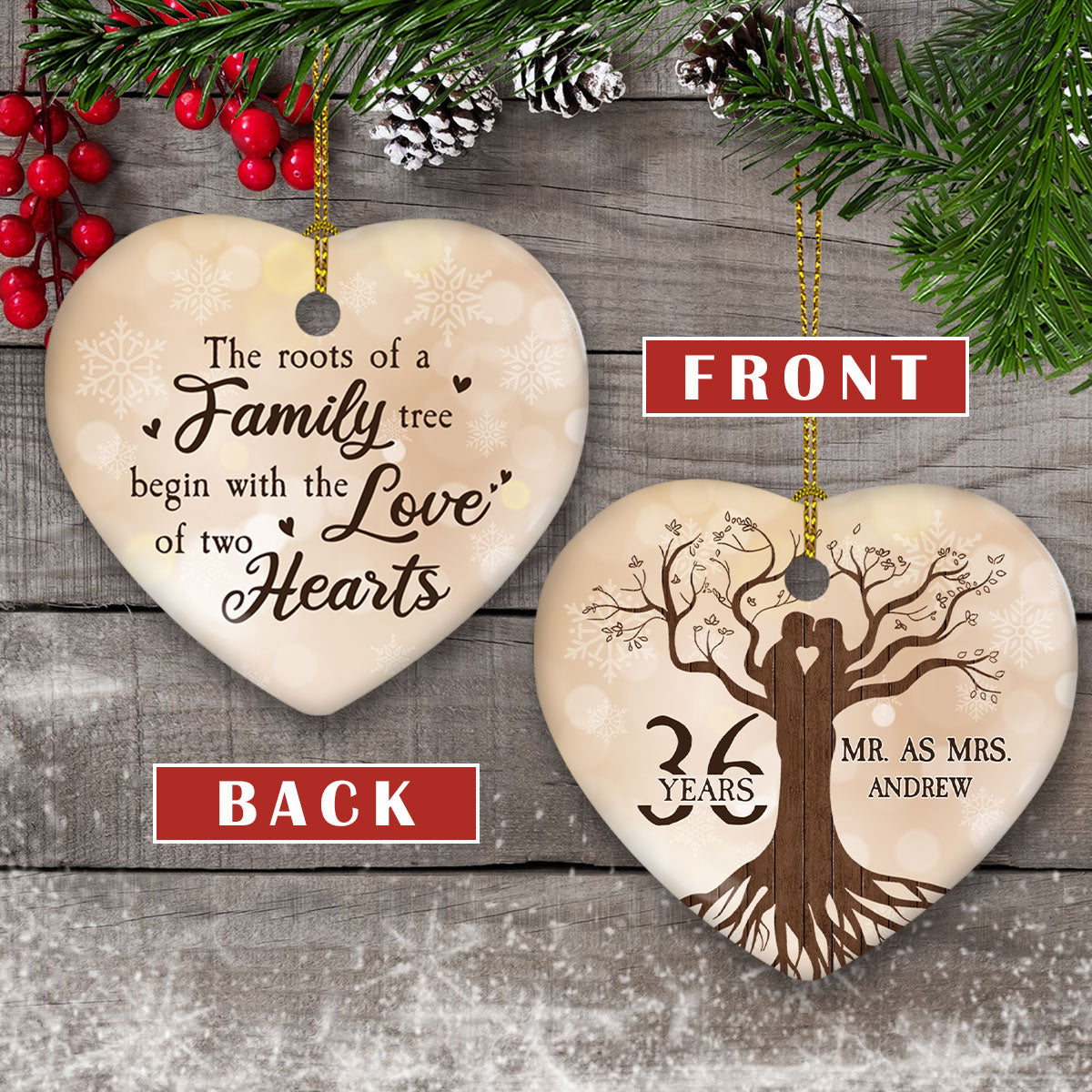 Wedding Anniversary Ornament - Personalized Custom Heart Ceramic Ornament