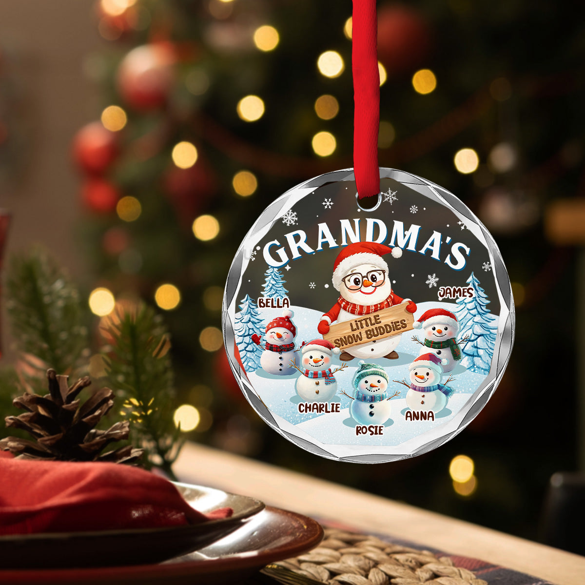 Grandma Little Snow Buddies - Personalized Custom Glass Ornament