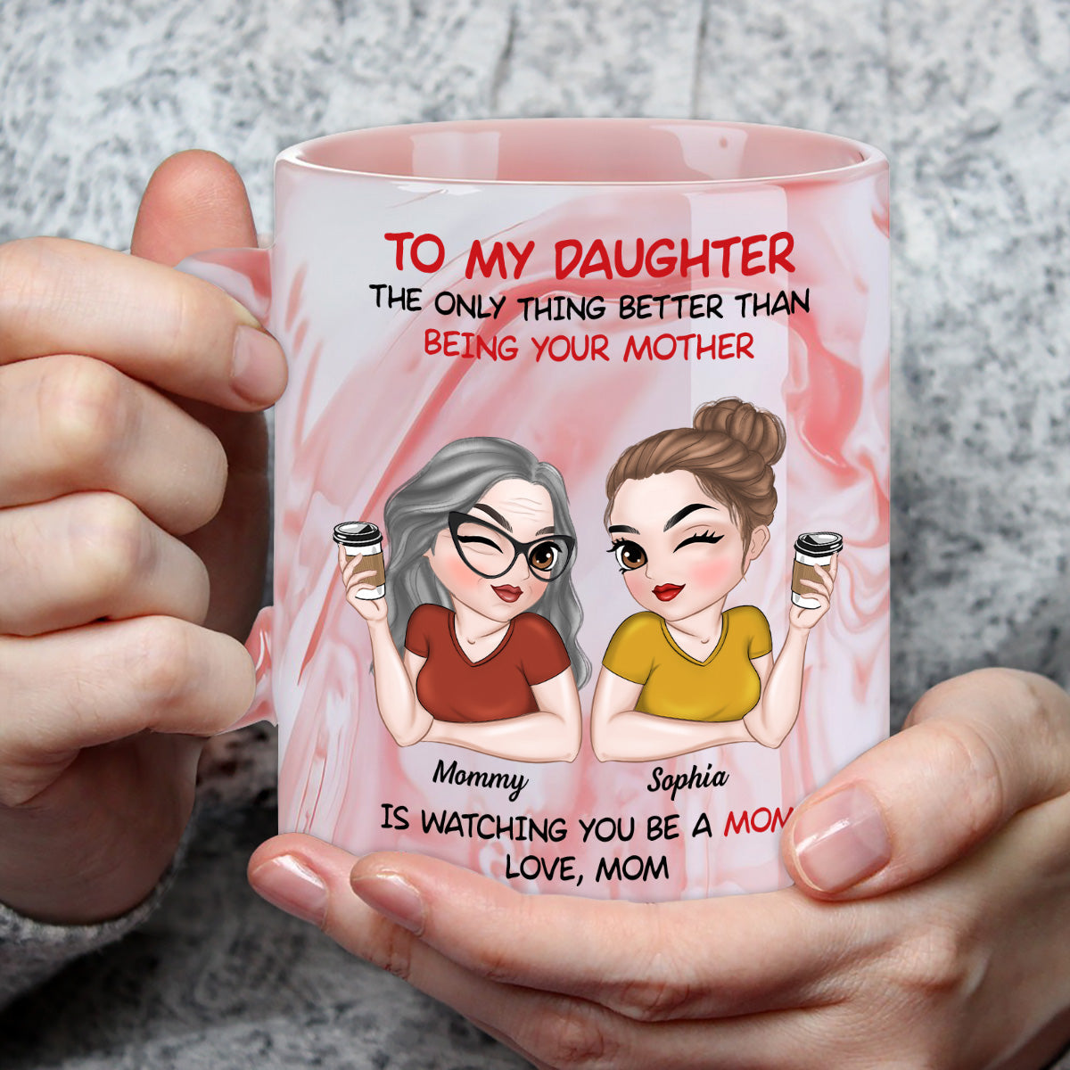 To My Daughter - Personalized Custom Pink Marble Mug