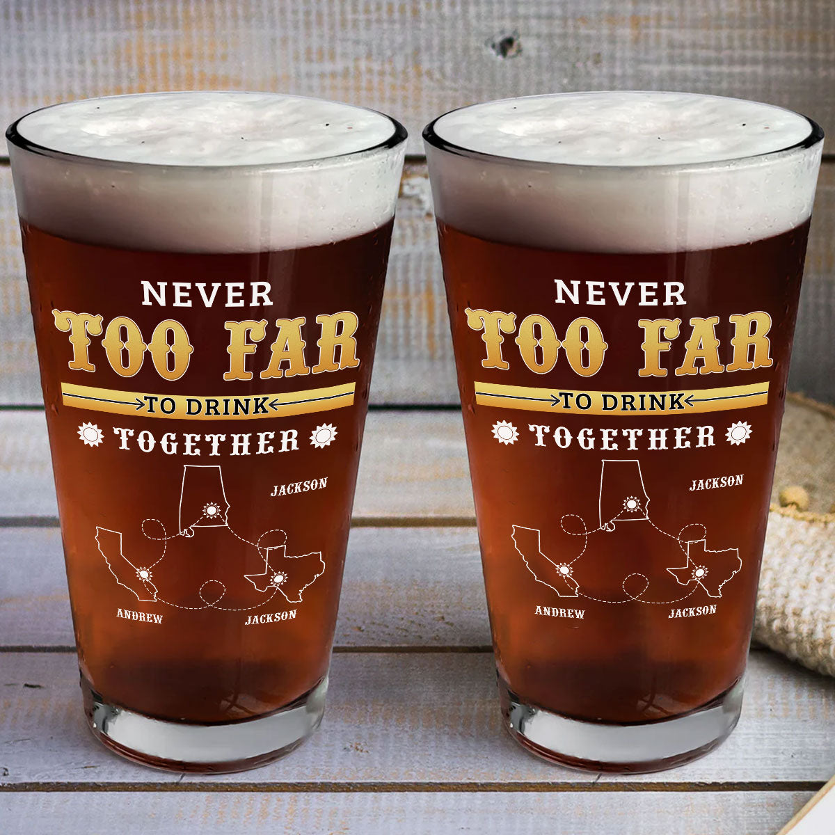 Distance Cannot Keep Us From Sharing A Drink - Personalized Custom Beer Glass