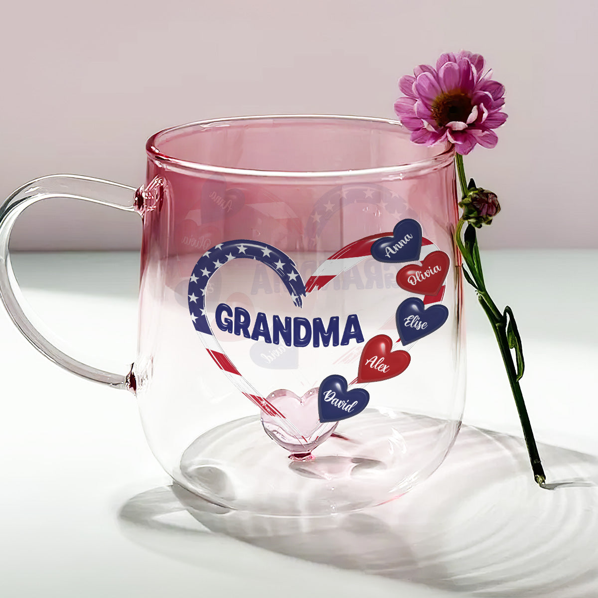 American Grandma - Personalized Custom Pink Gradient Glass Mug