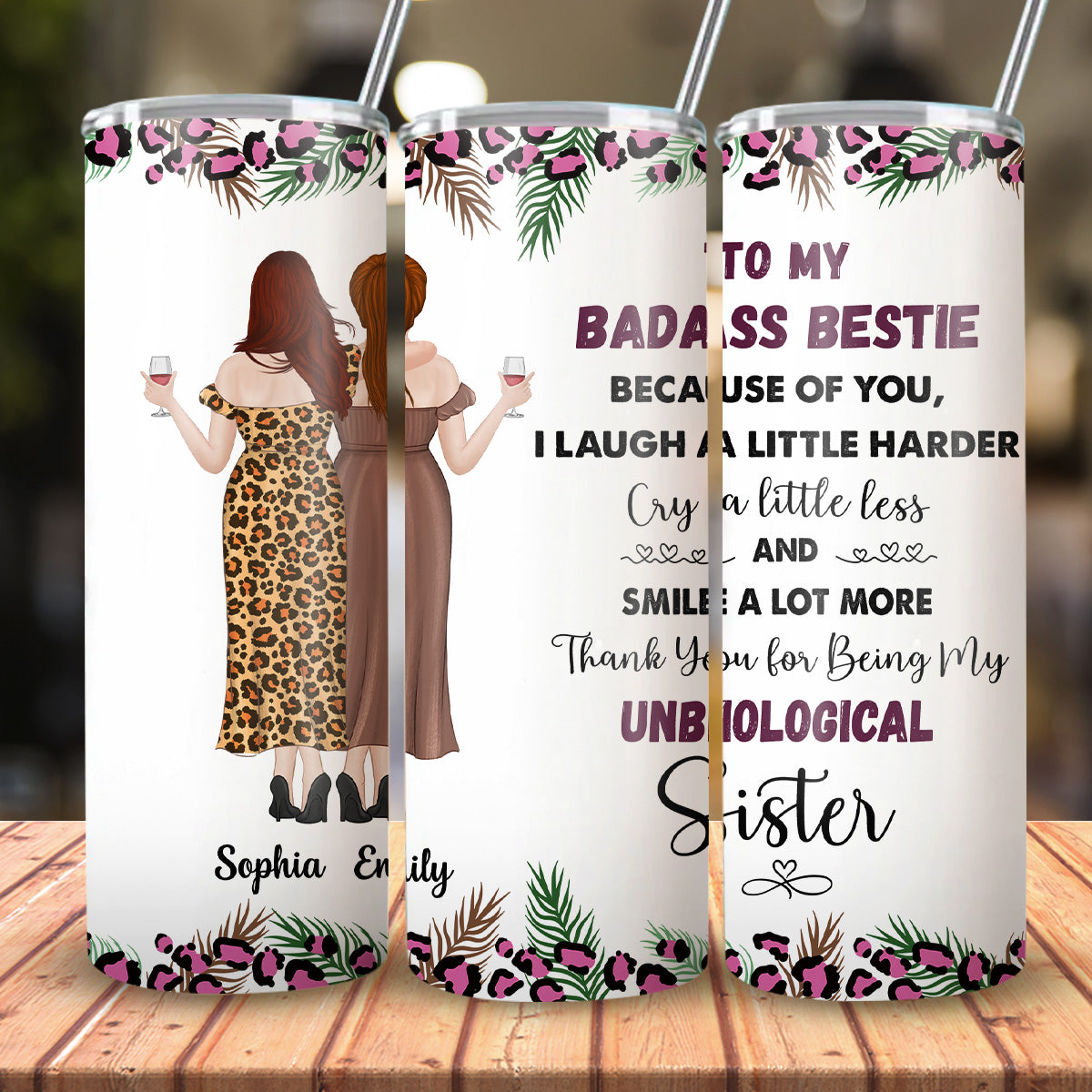 Because Of You I Laugh A Little Harder - Personalized Custom Skinny Tumbler