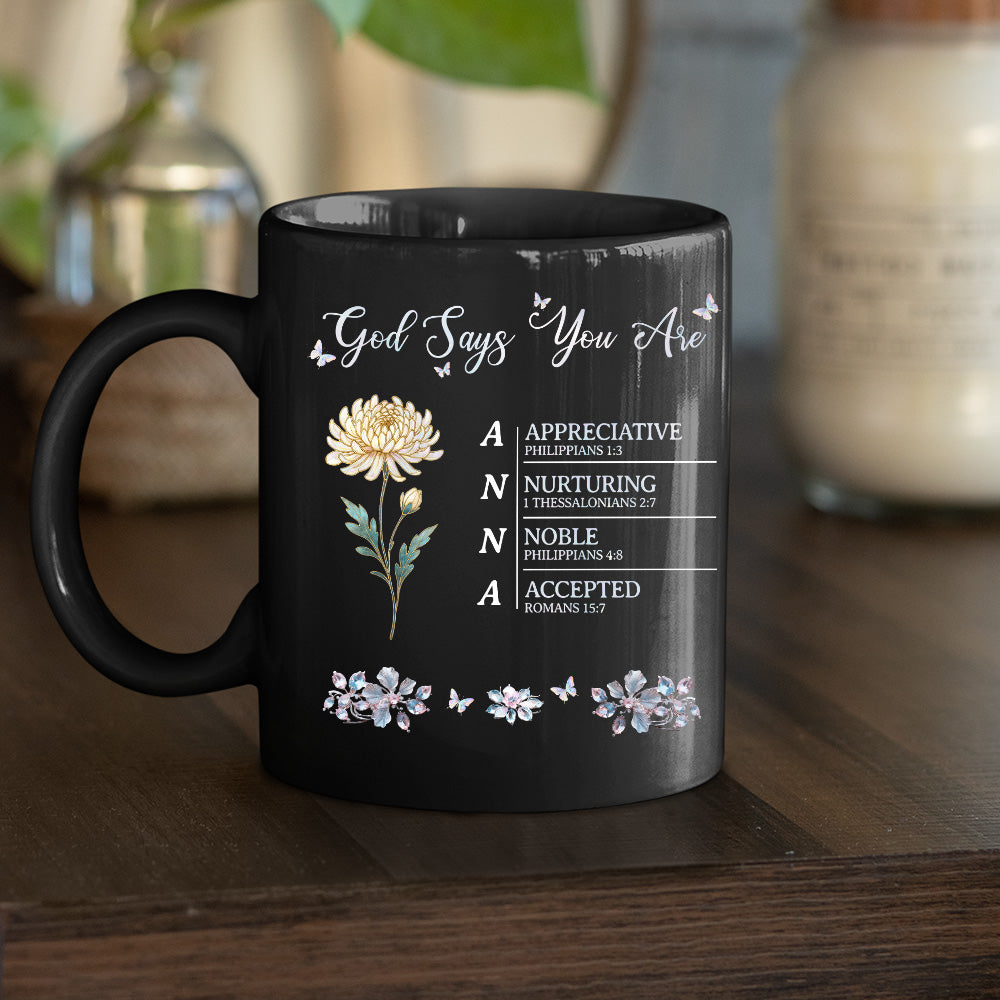 God Says I Am - Personalized Custom Black Coffee Mug