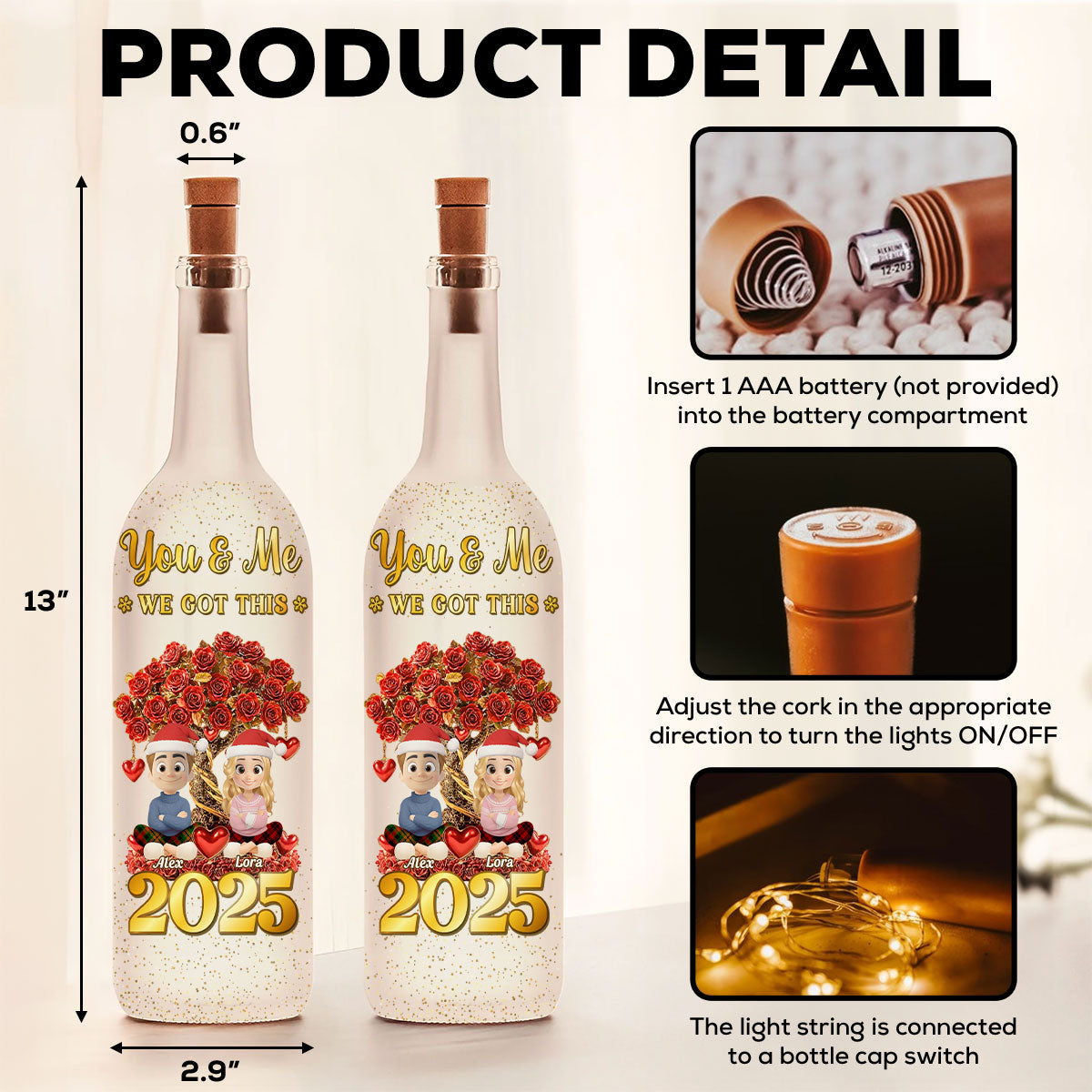 Glowing Heart Rose Tree - Personalized Custom Bottle Lamp