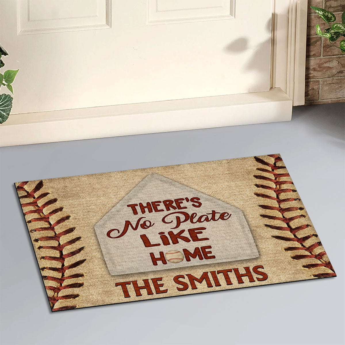 There Is No Plate Like Home Baseball -  Personalized Custom Doormat