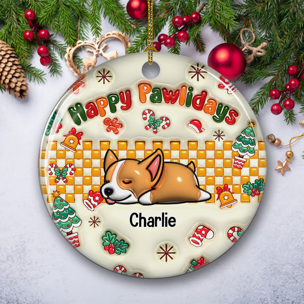 Jolly Pawlidays - Personalized Custom 3D Inflated Effect Ceramic Ornament