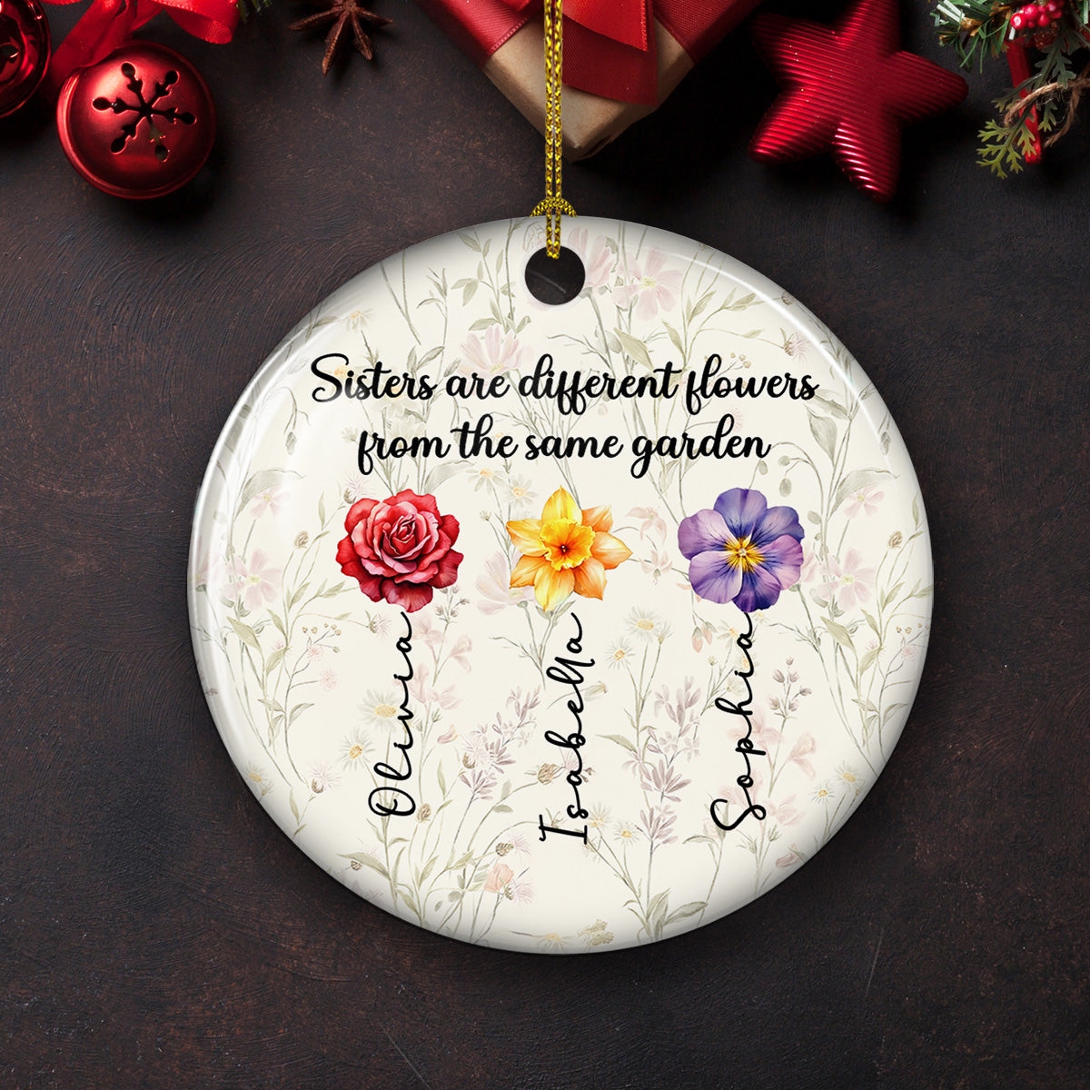 Sister Flowers - Personalized Custom Ceramic Ornament