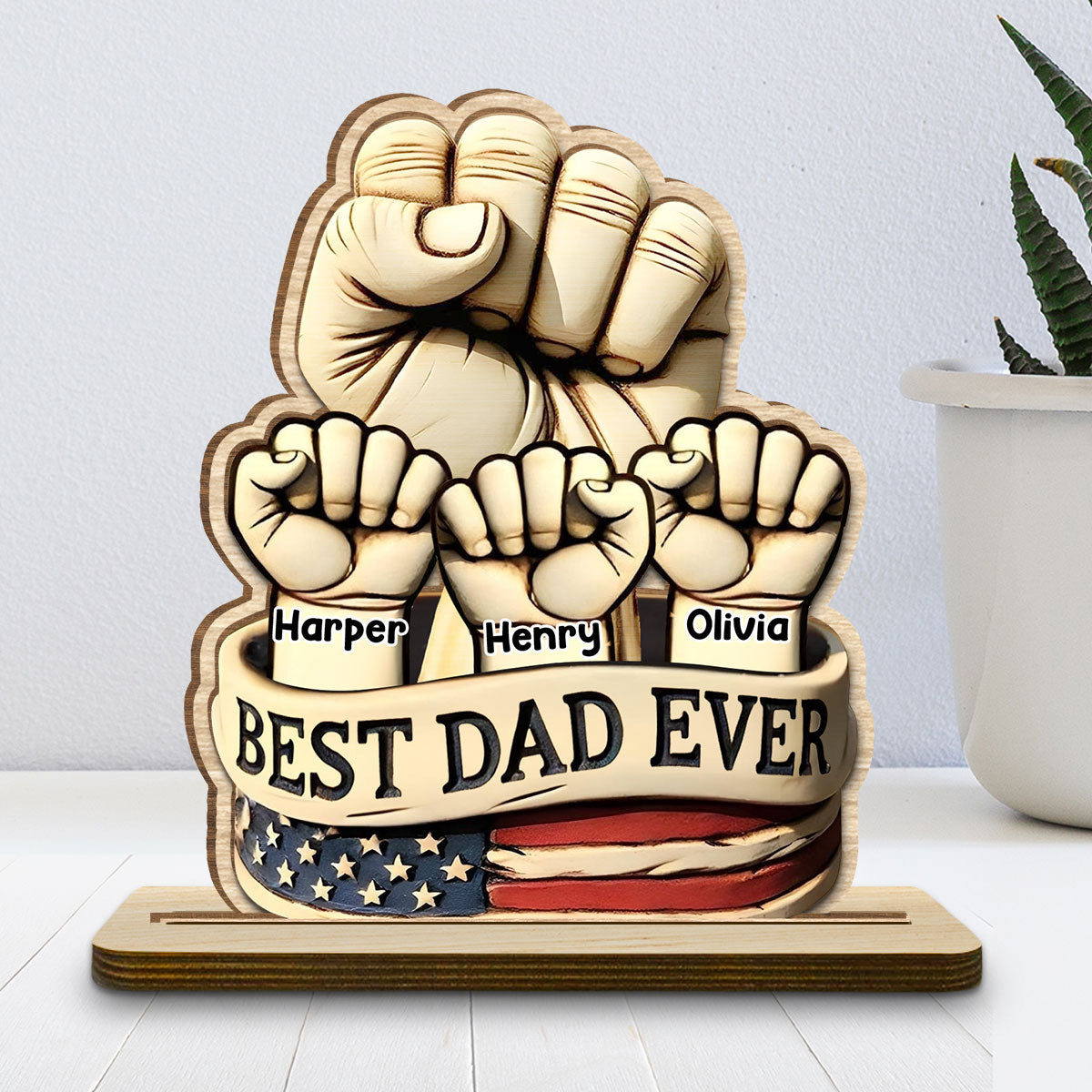 Best Daddy Ever - Personalized Custom 2-Layer Wood Plaque With Flat Base